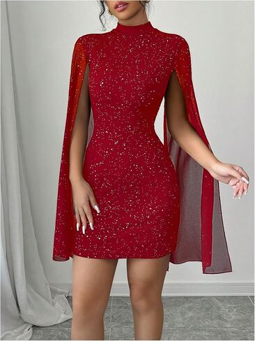 Soly Hux Womet's Glitter Bodycon Mini Dress Cloak Long Long Mour Dick Cocktail Cocktail Dresses in Kuwait
