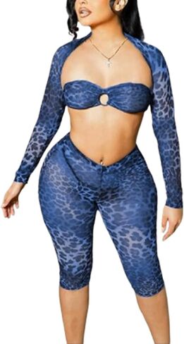 ملابس النادي للنساء Sexy Clubwear 3 قطعة Y2K مسدود انظر من خلال الفهد الطباعة للنساء الخروج 2025 in Kuwait