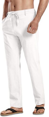 HOTake Men's Linen Dress Pants Casual Flat Front Linen Trousers Summer Beach Pants in Saudi Arabia