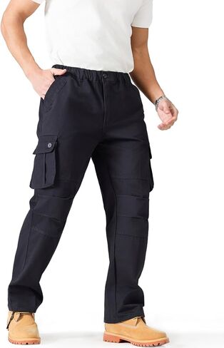Cargo Pants for Men｜Elastic Waist, 6 Pockets & Adjustable Cuffs｜Cotton Fabric for Work, Casual & Daily Wear in Saudi Arabia