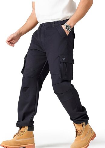 Cargo Pants for Men｜Elastic Waist, 6 Pockets & Adjustable Cuffs｜Cotton Fabric for Work, Casual & Daily Wear in Saudi Arabia