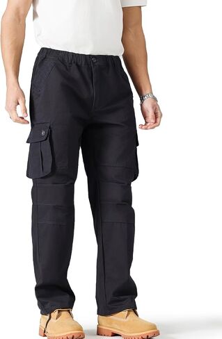 Cargo Pants for Men｜Elastic Waist, 6 Pockets & Adjustable Cuffs｜Cotton Fabric for Work, Casual & Daily Wear in Saudi Arabia