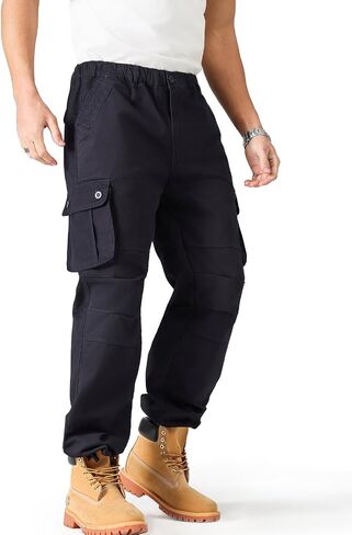 Cargo Pants for Men｜Elastic Waist, 6 Pockets & Adjustable Cuffs｜Cotton Fabric for Work, Casual & Daily Wear in Saudi Arabia