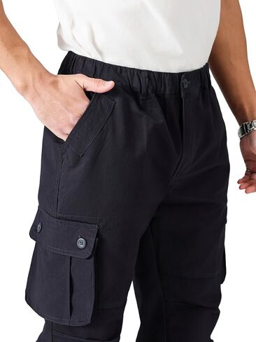 Cargo Pants for Men｜Elastic Waist, 6 Pockets & Adjustable Cuffs｜Cotton Fabric for Work, Casual & Daily Wear in Saudi Arabia