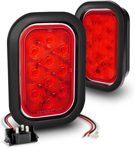 TRUE MODS 2pc Red 5x3 3x5 Inch Rectangle LED Trailer Tail Light Kit [DOT FMVSS 108] [SAE I6 P2 S2 (3) T] [Grommets/Plugs] [Submersible] [Stop Turn Tail Brake] [10 LED] for Tow Truck 80" Wide Trailer in Saudi Arabia