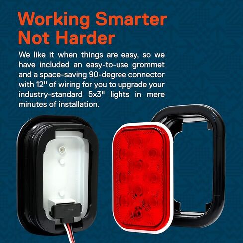 TRUE MODS 2pc Red 5x3 3x5 Inch Rectangle LED Trailer Tail Light Kit [DOT FMVSS 108] [SAE I6 P2 S2 (3) T] [Grommets/Plugs] [Submersible] [Stop Turn Tail Brake] [10 LED] for Tow Truck 80" Wide Trailer in Saudi Arabia
