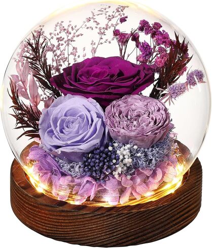 Gifts for Her Preserved Flower Rose in Glass Dome Gifts for Women Mom Wife on Birthday Chrismas,Home Decoration.Purple Light Purple in Kuwait