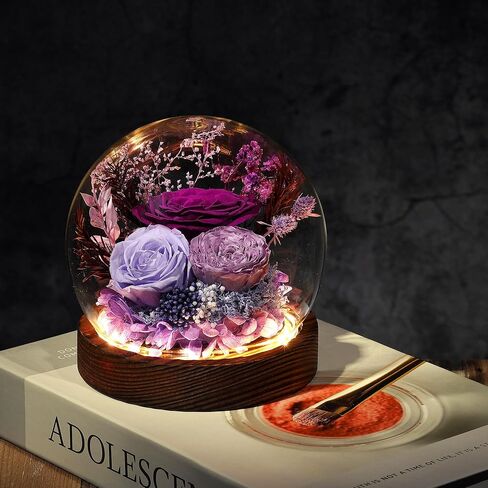 Gifts for Her Preserved Flower Rose in Glass Dome Gifts for Women Mom Wife on Birthday Chrismas,Home Decoration.Purple Light Purple in Kuwait