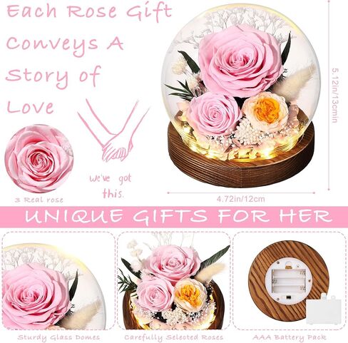 هدايا لزهرةها المحفوظة روز في هدايا قبة زجاجية للنساء زوجة أمي في عيد ميلاد كريساس ، ديكور المنزل. in Kuwait