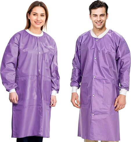 AMZ Disposable Lab Coats for Adults, Large. Pack of 10 Teal Blue SMS Knee Length Lab Coat Disposable. 45 GSM Disposable Coats Medical. Painting Lab Coat with Cuffs, Knit Collar, and 3 Pockets in Saudi Arabia
