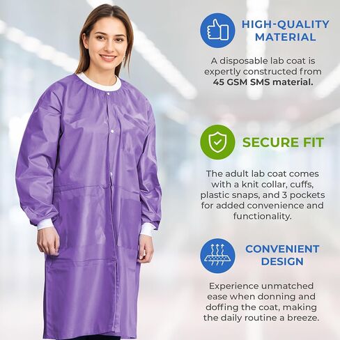 AMZ Disposable Lab Coats for Adults, Large. Pack of 10 Teal Blue SMS Knee Length Lab Coat Disposable. 45 GSM Disposable Coats Medical. Painting Lab Coat with Cuffs, Knit Collar, and 3 Pockets in Saudi Arabia