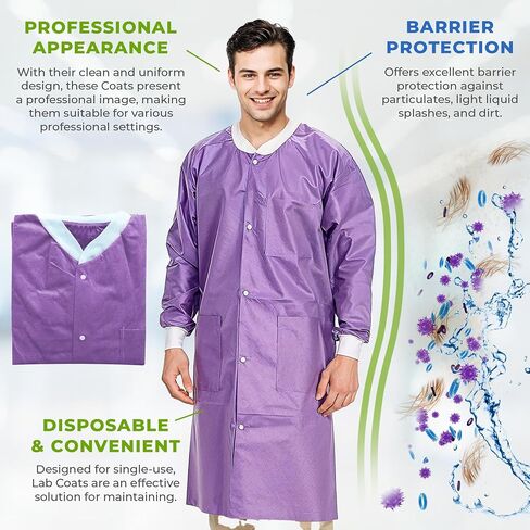 AMZ Disposable Lab Coats for Adults, Large. Pack of 10 Teal Blue SMS Knee Length Lab Coat Disposable. 45 GSM Disposable Coats Medical. Painting Lab Coat with Cuffs, Knit Collar, and 3 Pockets in Saudi Arabia
