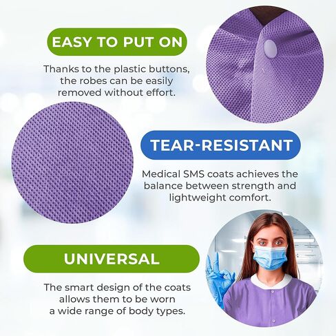 AMZ Disposable Lab Coats for Adults, Large. Pack of 10 Teal Blue SMS Knee Length Lab Coat Disposable. 45 GSM Disposable Coats Medical. Painting Lab Coat with Cuffs, Knit Collar, and 3 Pockets in Saudi Arabia