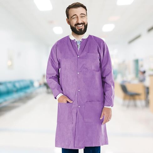 AMZ Disposable Lab Coats for Adults, Large. Pack of 10 Teal Blue SMS Knee Length Lab Coat Disposable. 45 GSM Disposable Coats Medical. Painting Lab Coat with Cuffs, Knit Collar, and 3 Pockets in Saudi Arabia