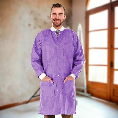 AMZ Disposable Lab Coats for Adults, Large. Pack of 10 Teal Blue SMS Knee Length Lab Coat Disposable. 45 GSM Disposable Coats Medical. Painting Lab Coat with Cuffs, Knit Collar, and 3 Pockets in Saudi Arabia