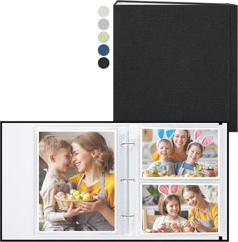 Vienrose Linen 3-Ring Photo Album Holds 190 Photos, 160 4x6 Photos and 30 6x8 Pictures, Picture Album with Multiple Size Pockets, Memory Book for Family Wedding Anniversary Baby, Blue in Kuwait