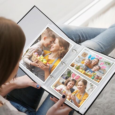 Vienrose Linen 3-Ring Photo Album Holds 190 Photos, 160 4x6 Photos and 30 6x8 Pictures, Picture Album with Multiple Size Pockets, Memory Book for Family Wedding Anniversary Baby, Blue in Kuwait