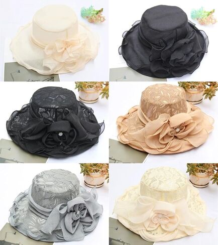 Lace Women Sun Hat, Elegant Flower Wide Brim Adjustable Flower Sun Protection Hat Foldable Summer Beach Bucket Cap in Kuwait