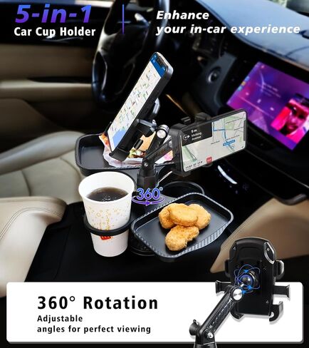 5-in-1 Car Cup Holder Expander with Tray & Phone Holde - All Purpose Food Tray for Car Passenger Seat Tray for Eating & Organize – Perfect for Family Cars, Rvs, Trucks, Work & Travel in Saudi Arabia