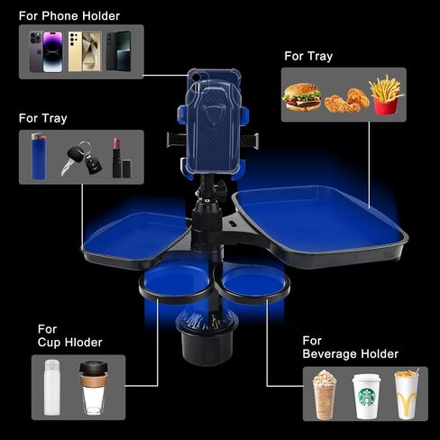 5-in-1 Car Cup Holder Expander with Tray & Phone Holde - All Purpose Food Tray for Car Passenger Seat Tray for Eating & Organize – Perfect for Family Cars, Rvs, Trucks, Work & Travel in Saudi Arabia