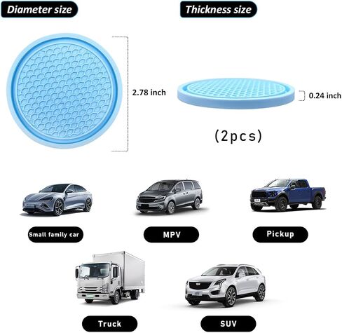 2PCS Honeycomb Waterproof Coasters, 2.75'' PVC Anti Slip Cup Holder Inserts, Universal Car Accessories (Light Blue) in Saudi Arabia