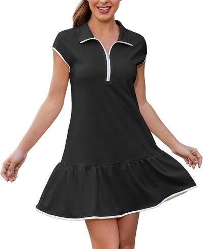 Maixang Women's Half Zip Casual Dress Spring Summer Patchwork Mini Dress Colorblock Cap Sleeve Athletic Dresses for Women in Saudi Arabia