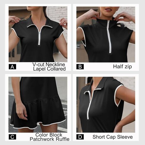 Maixang Women's Half Zip Casual Dress Spring Summer Patchwork Mini Dress Colorblock Cap Sleeve Athletic Dresses for Women in Saudi Arabia