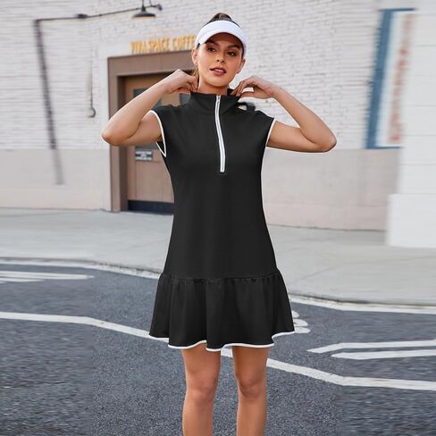 Maixang Women's Half Zip Casual Dress Spring Summer Patchwork Mini Dress Colorblock Cap Sleeve Athletic Dresses for Women in Saudi Arabia