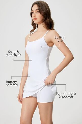 altiland Womens' Cami Strap Tennis Golf Dress with Built in Bra & Shorts, Quick Dry Athletic Workout Dress in Kuwait