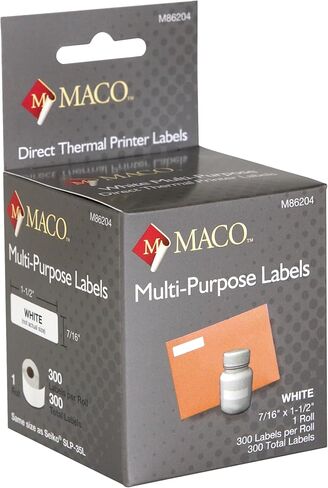 MACO Direct Thermal Printer White Multi-Purpose Labels, 1-1/8 x 2 Inches, 220 Per Roll, 440 Per Box (M86203) in Kuwait