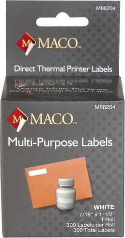 MACO Direct Thermal Printer White Multi-Purpose Labels, 1-1/8 x 2 Inches, 220 Per Roll, 440 Per Box (M86203) in Kuwait