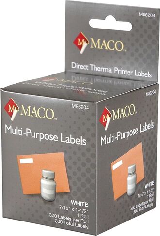 MACO Direct Thermal Printer White Multi-Purpose Labels, 1-1/8 x 2 Inches, 220 Per Roll, 440 Per Box (M86203) in Kuwait