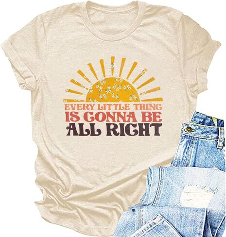 Every Little Thing is Gonna Be Alright Shirt Women Country Music Tshirt Hippie Gift Shirt Vintage Graphic Tees Top in Kuwait