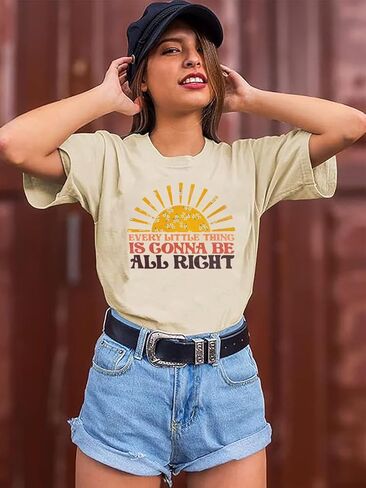 Every Little Thing is Gonna Be Alright Shirt Women Country Music Tshirt Hippie Gift Shirt Vintage Graphic Tees Top in Kuwait