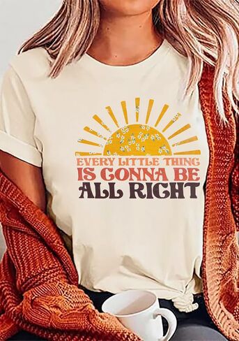 Every Little Thing is Gonna Be Alright Shirt Women Country Music Tshirt Hippie Gift Shirt Vintage Graphic Tees Top in Kuwait