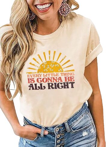 Every Little Thing is Gonna Be Alright Shirt Women Country Music Tshirt Hippie Gift Shirt Vintage Graphic Tees Top in Kuwait