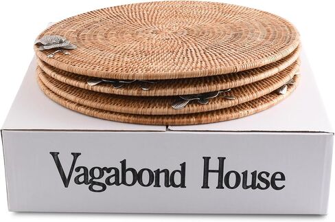 Vagabond House Round Wicker Placemats with Pewter Orchid Accent, Set of 4, 15.5 Inches Diameter - Hand-Woven Rattan, Elegant and Durable, Perfect for Enhancing Table Decor and Protection in Saudi Arabia