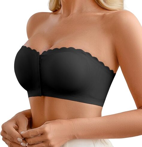 DEANGELMON Strapless Bra for Women Front Closure Non-Slip Padded Bandeau Bras Comfortable Wavy Edge Tube Top Bralette in Saudi Arabia