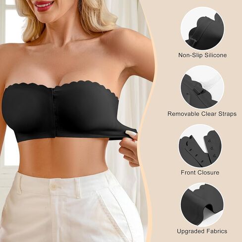 DEANGELMON Strapless Bra for Women Front Closure Non-Slip Padded Bandeau Bras Comfortable Wavy Edge Tube Top Bralette in Saudi Arabia