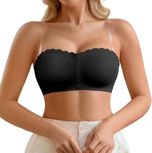 DEANGELMON Strapless Bra for Women Front Closure Non-Slip Padded Bandeau Bras Comfortable Wavy Edge Tube Top Bralette in Saudi Arabia