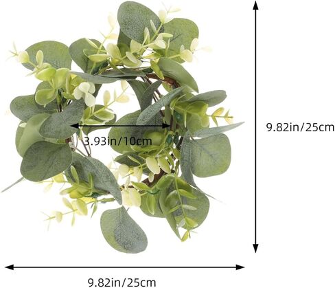 Homsfou 2pcs eucalyptus الاصطناعية يترك شمعة حلقات الزهور من شمعة حامل الشمعة الزهور الدقة شمعة الحفل الزفاف ديكور سطح المكتب (أخضر) in Kuwait