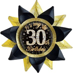 It's My 30th Birthday Buttons Pins Handmade(3.8*3.8inch), Black Gold Funny Grosgrain Ribbon Tinplate Badge for Women or Men 30th Birthday Party Decorations Supplies Ideas Gifts Jokes Favors