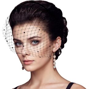 Black Veils for Women Mesh Veil Headband 1920s Headpiece for Women Tea Party Bridal Wedding Fascinator Black Hat Veil