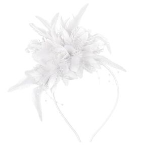 CAVETEE Fascinators for Women Tea Party, White Fascinators Hats Flower Feathers Headband for Women