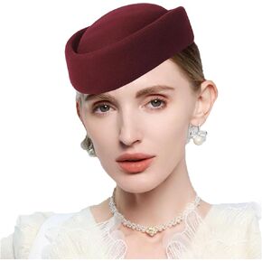 Wool Felt Pill Box Hats for Women Vintage 60s Fascinators Church Hats Cocktail Stewardess Derby Hats with Comb