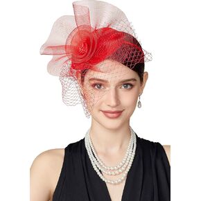 BABEYOND Fascinators Hats for Women - Tea Party Hat Kentucky Fascinator Derby Flower Mesh Veil Pillbox Hat for Bridal Wedding
