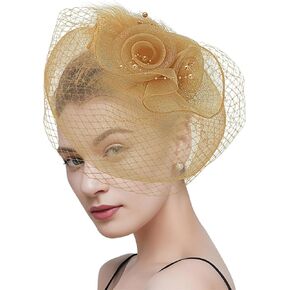 Dodhehhators Derby Hat Womens Tea Party Hat with Mesh Church Flower Beadband & Mile