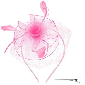 Womens Fascinators Hat Fascinators Headband with Feather Mesh, Tea Party Hat for Women Wedding Cocktail Bridal Showers,Pink