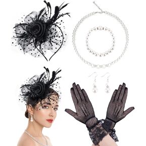 5Pcs Fascinators Hats for Women Tea Party Hat with Headband 1920s Fascinator Hat for Women Christmas Weddings Funerals