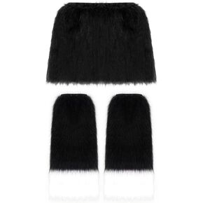 JUNBOON Faux Fur Women A Line Mini Skirt Furry Leg Warmer Boot Cuff Cover for Halloween Cosplay Costumes